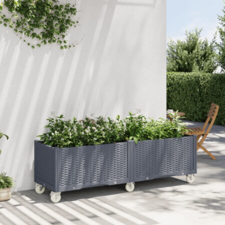 vidaXL plantekasse med hjul 160x50x54 cm PP blågrå