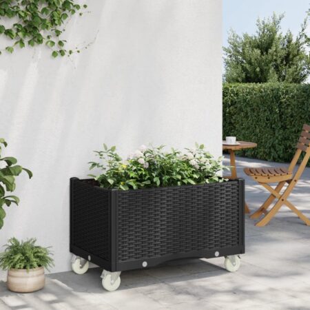 vidaXL plantekasse med hjul 80x50x54 cm PP sort