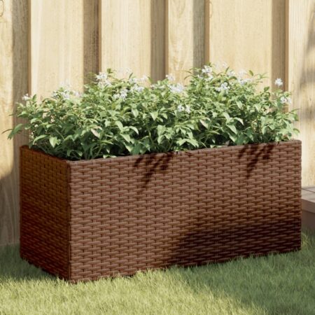 vidaXL plantekasse med hjul og 2 krukker 72x30x32 cm polyrattan brun