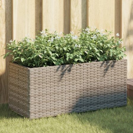 vidaXL plantekasse med hjul og 2 krukker 72x30x32 cm polyrattan grå