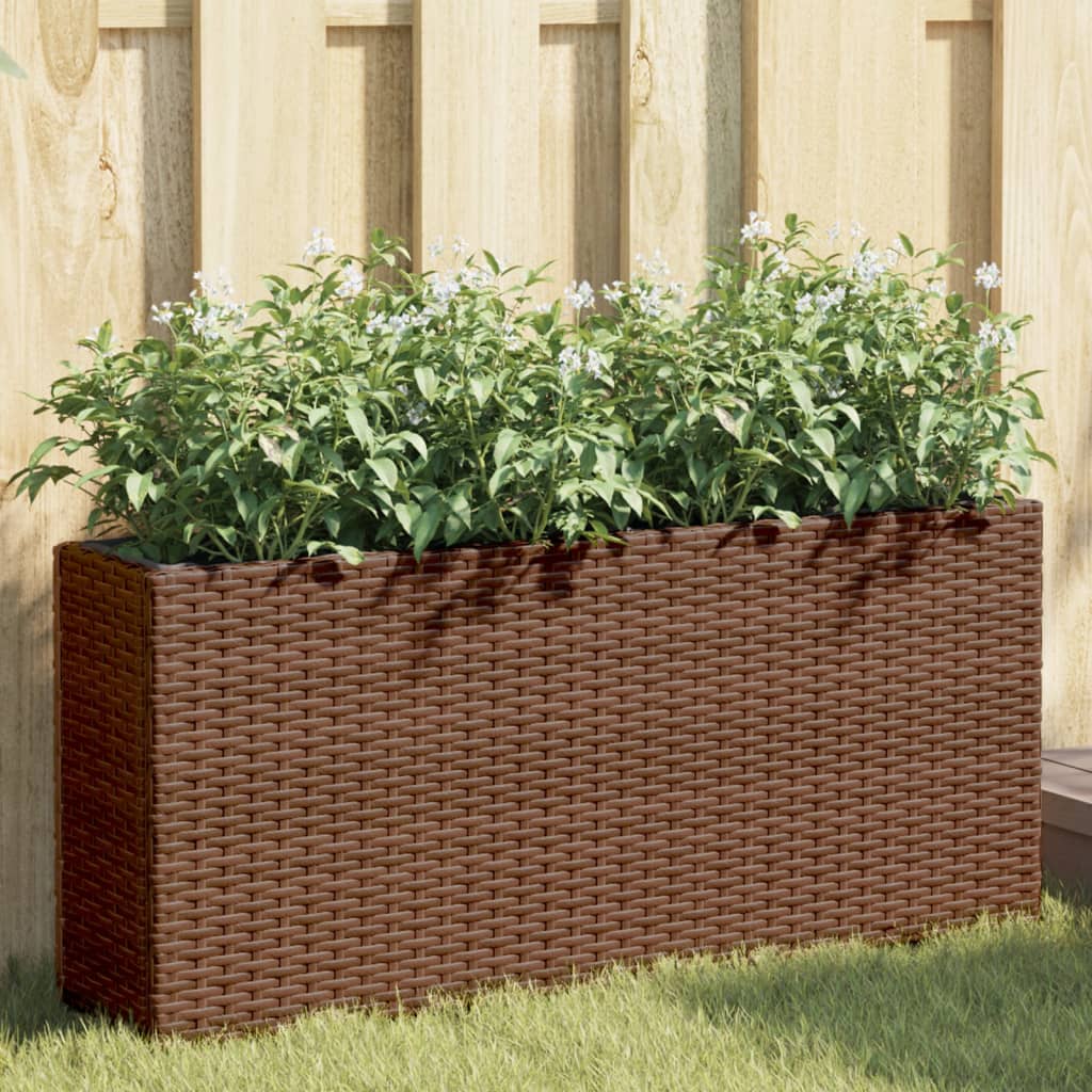 vidaXL plantekasse med hjul og 2 krukker 90x20x40 cm polyrattan brun vidaXL plantekasse med hjul og 2 krukker 90x20x40 cm polyrattan brun