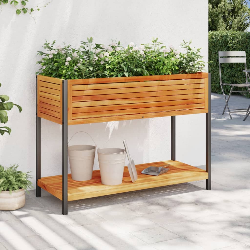 vidaXL plantekasse med hylde 110x45x80 cm massivt akacietræ og stål vidaXL plantekasse med hylde 110x45x80 cm massivt akacietræ og stål