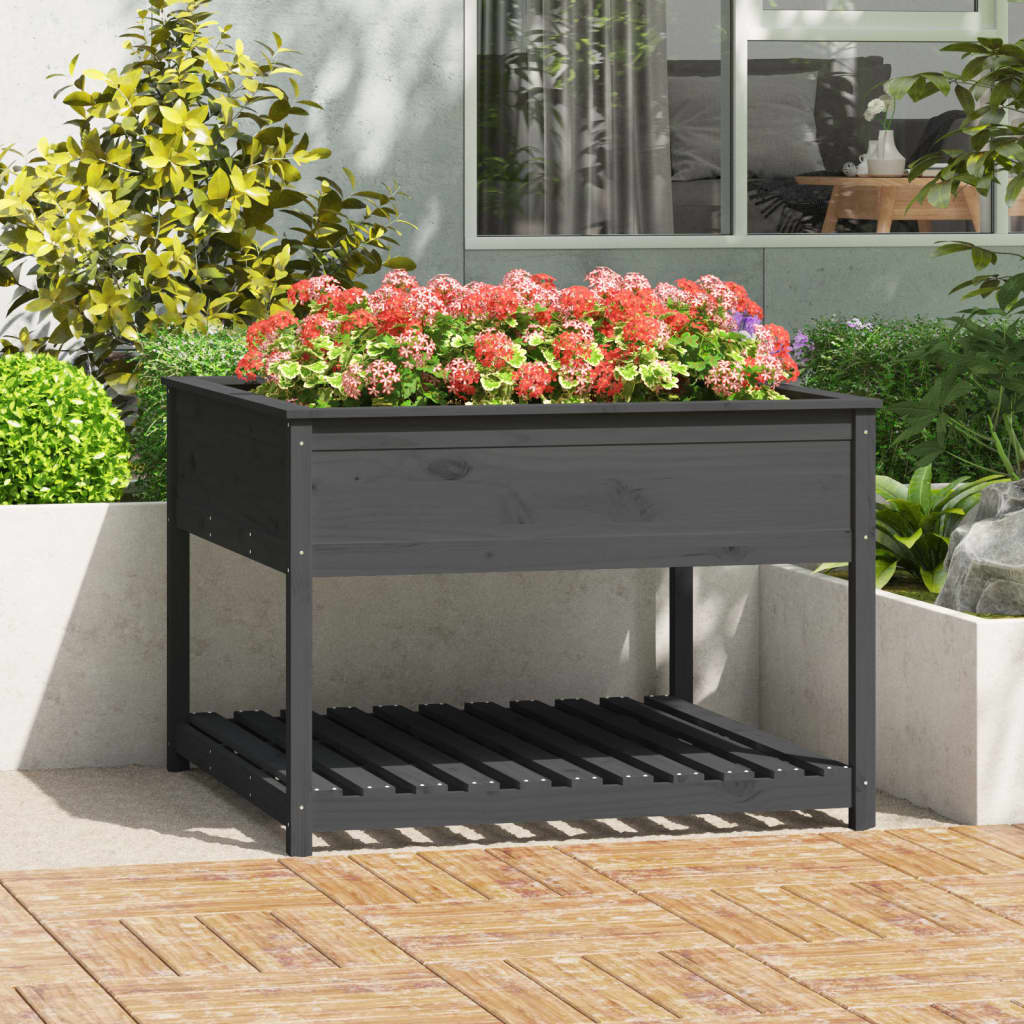 vidaXL plantekasse med hylde 111,5x111,5x81 cm massivt fyrretræ grå vidaXL plantekasse med hylde 111,5x111,5x81 cm massivt fyrretræ grå