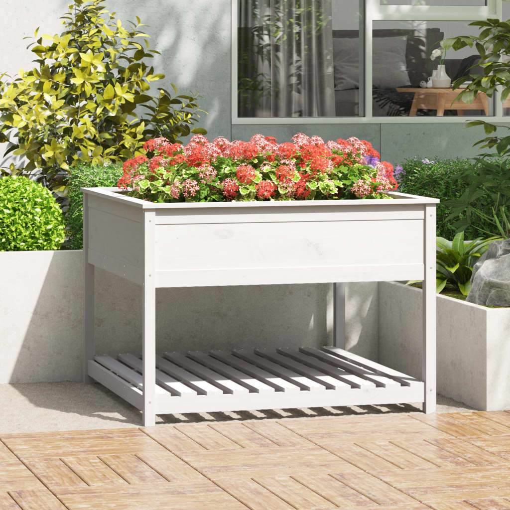 vidaXL plantekasse med hylde 111,5x111,5x81 cm massivt fyrretræ hvid vidaXL plantekasse med hylde 111,5x111,5x81 cm massivt fyrretræ hvid
