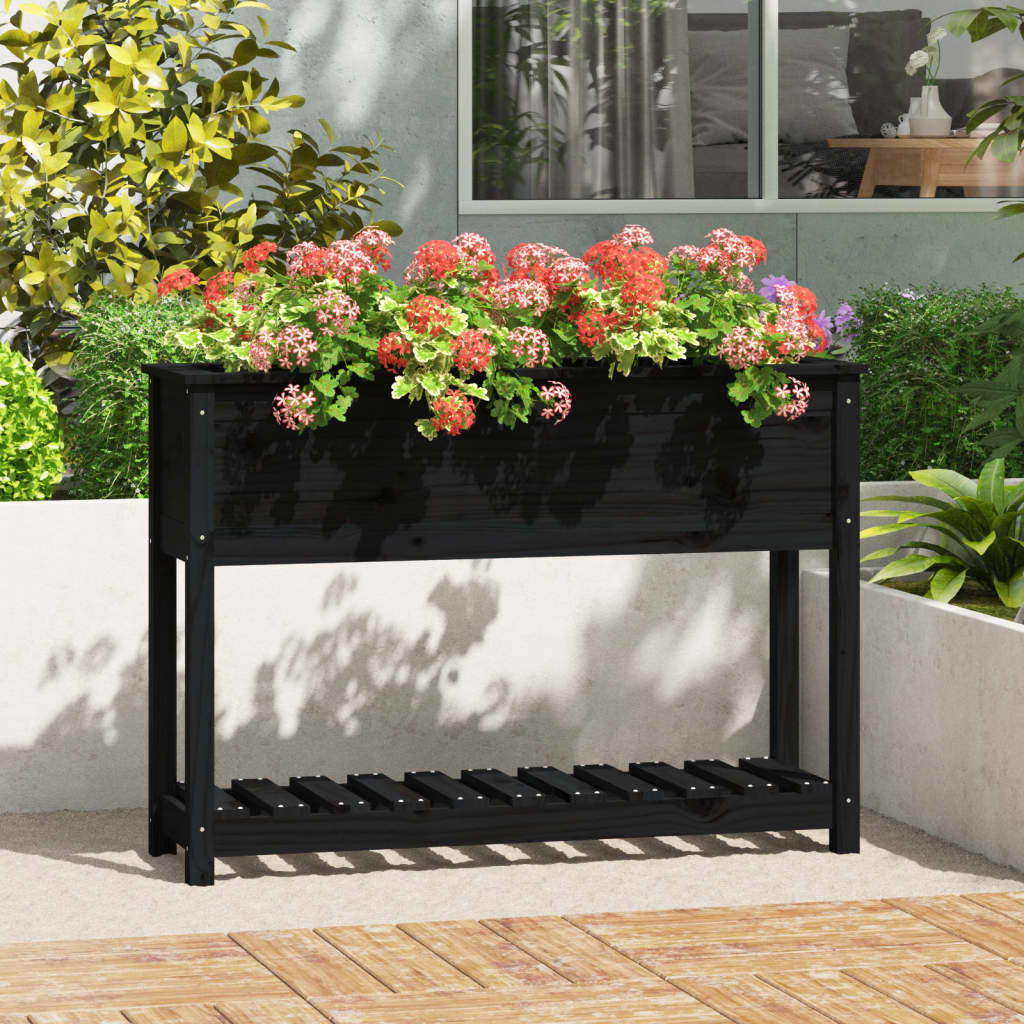 vidaXL plantekasse med hylde 111,5x34,5x81 cm massivt fyrretræ sort vidaXL plantekasse med hylde 111,5x34,5x81 cm massivt fyrretræ sort