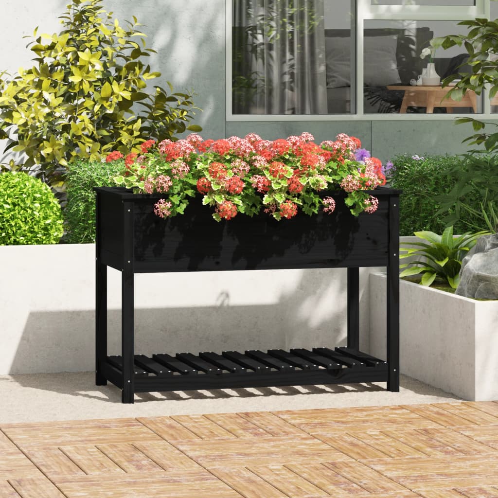 vidaXL plantekasse med hylde 111,5x54x81 cm massivt fyrretræ sort vidaXL plantekasse med hylde 111,5x54x81 cm massivt fyrretræ sort