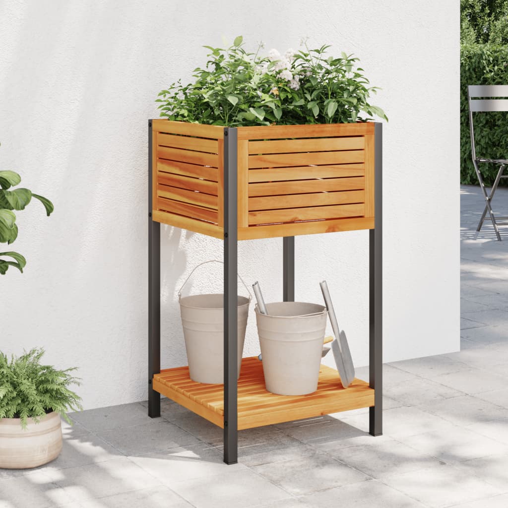 vidaXL plantekasse med hylde 45x45x80 cm massivt akacietræ og stål vidaXL plantekasse med hylde 45x45x80 cm massivt akacietræ og stål