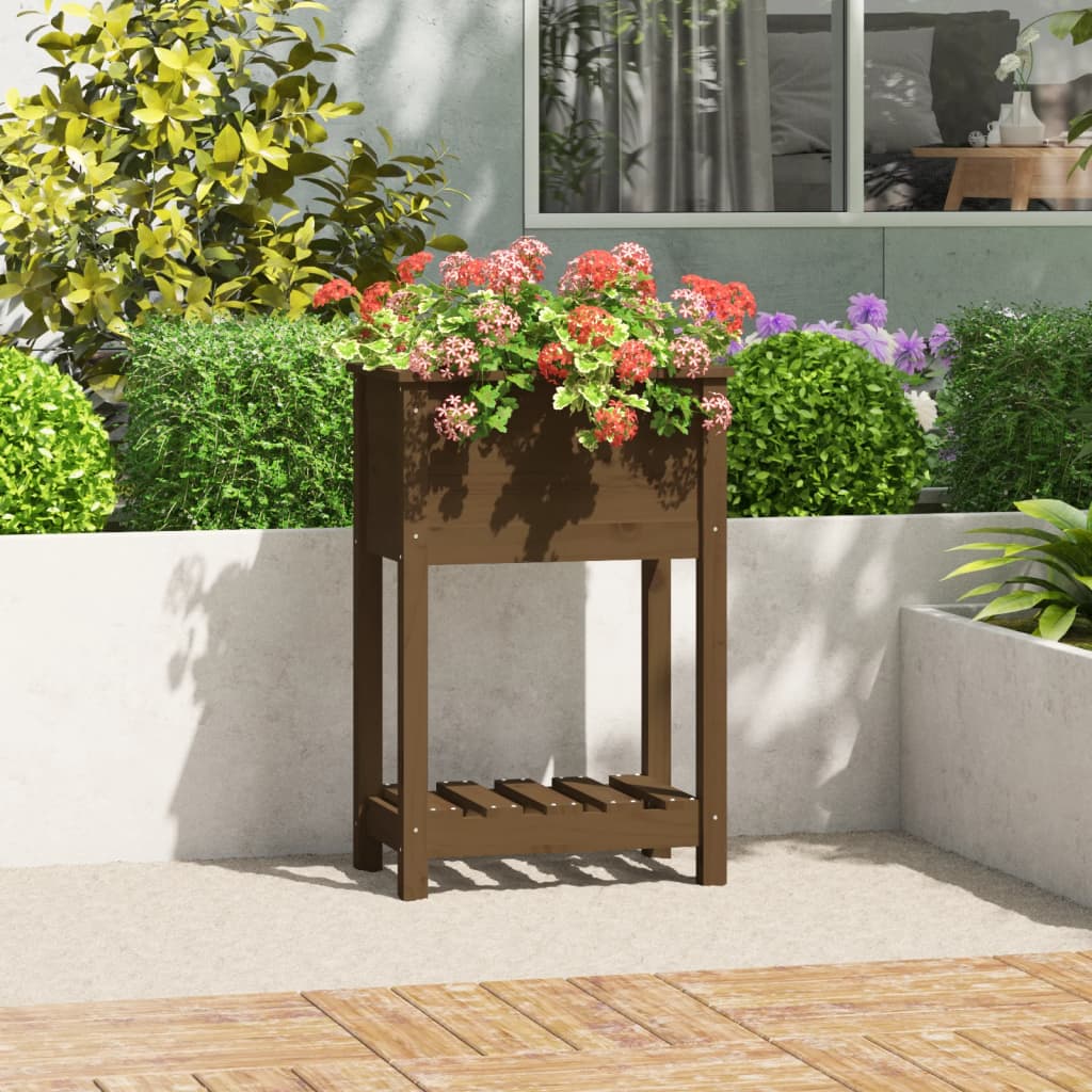 vidaXL plantekasse med hylde 54x34,5x81 cm massivt fyrretræ gyldenbrun vidaXL plantekasse med hylde 54x34,5x81 cm massivt fyrretræ gyldenbrun