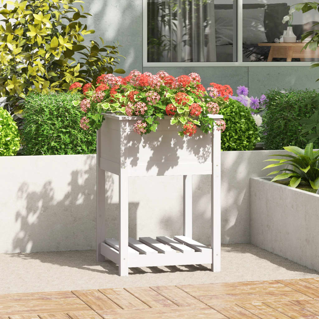 vidaXL plantekasse med hylde 54x54x81 cm massivt fyrretræ hvid vidaXL plantekasse med hylde 54x54x81 cm massivt fyrretræ hvid