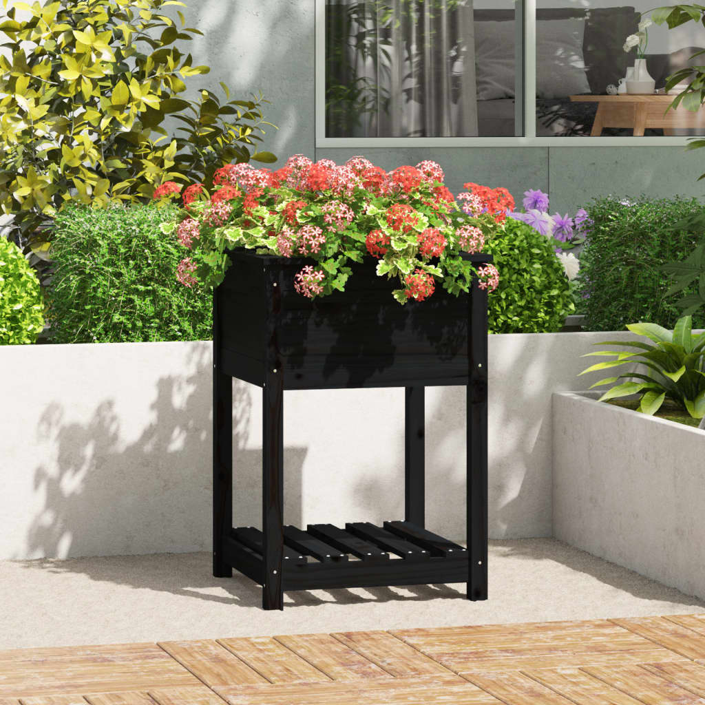 vidaXL plantekasse med hylde 54x54x81 cm massivt fyrretræ sort vidaXL plantekasse med hylde 54x54x81 cm massivt fyrretræ sort