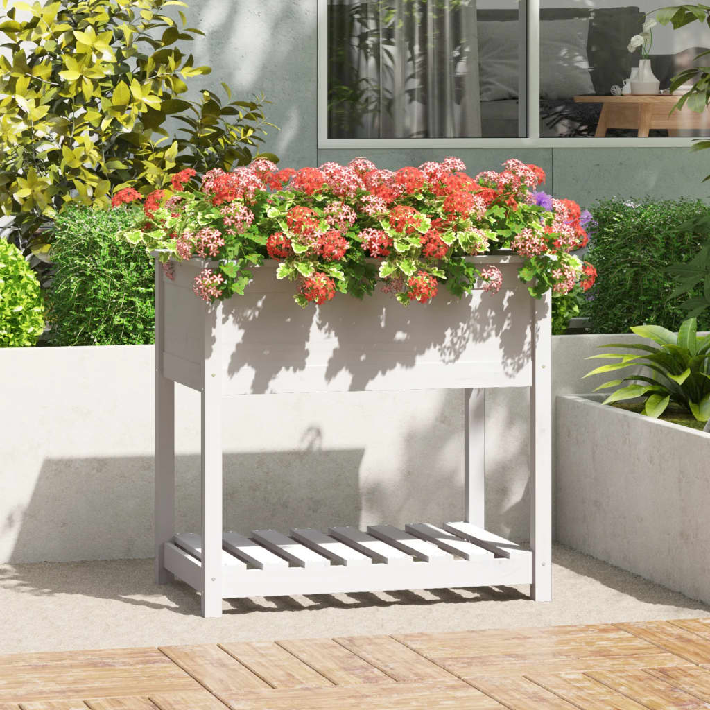 vidaXL plantekasse med hylde 82,5x54x81 cm massivt fyrretræ hvid vidaXL plantekasse med hylde 82,5x54x81 cm massivt fyrretræ hvid