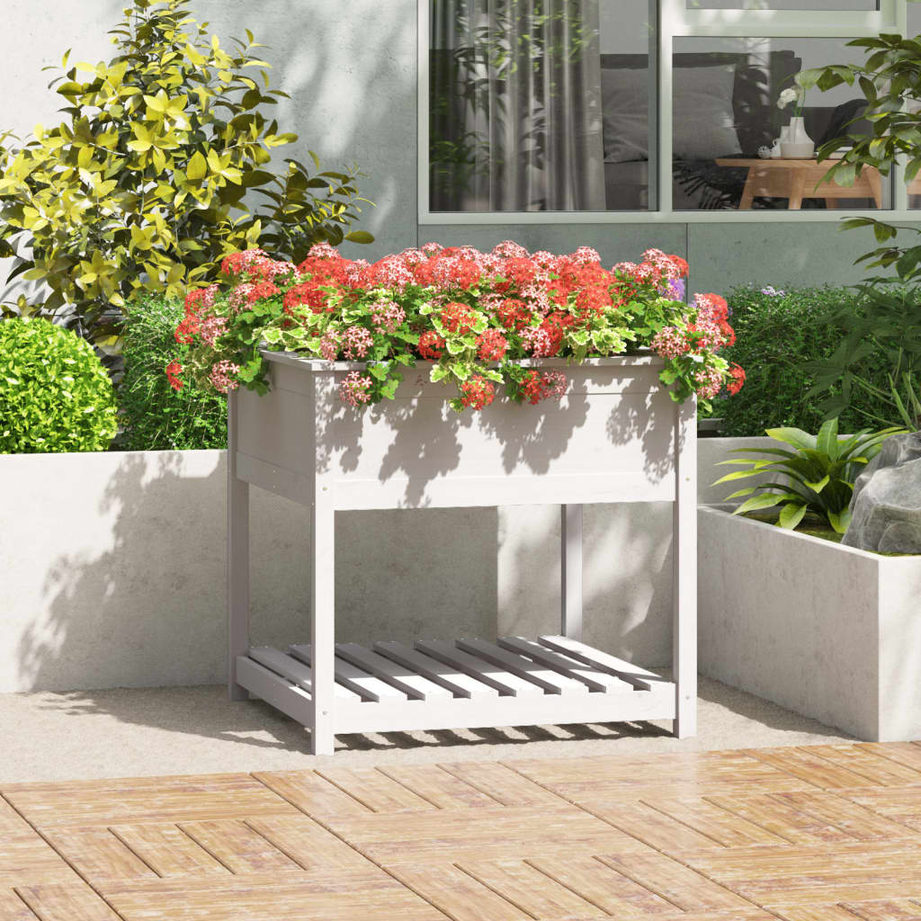 vidaXL plantekasse med hylde 82,5x82,5x81 cm massivt fyrretræ hvid vidaXL plantekasse med hylde 82,5x82,5x81 cm massivt fyrretræ hvid