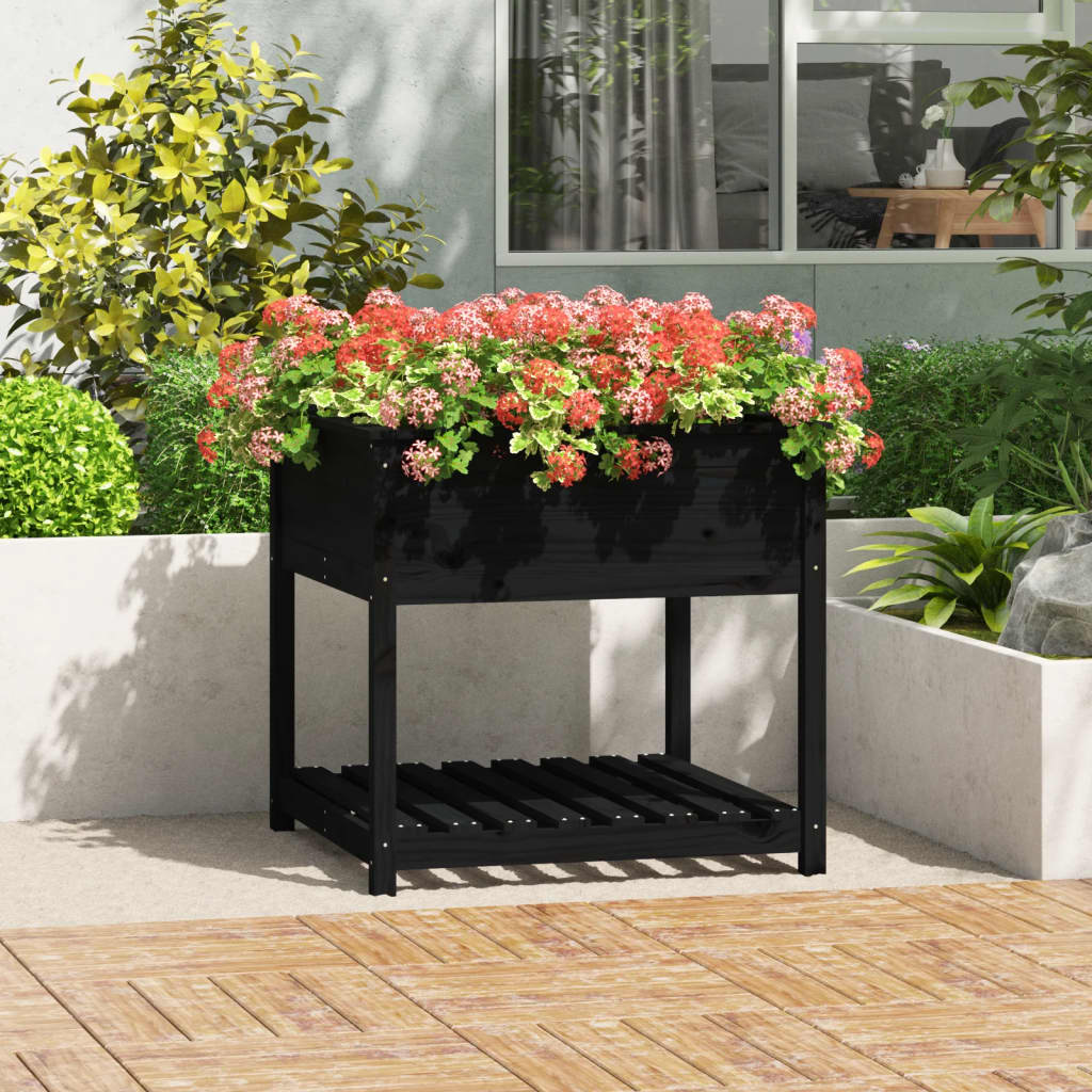 vidaXL plantekasse med hylde 82,5x82,5x81 cm massivt fyrretræ sort vidaXL plantekasse med hylde 82,5x82,5x81 cm massivt fyrretræ sort