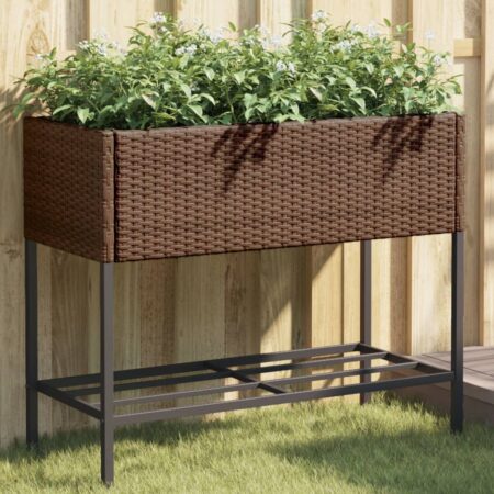 vidaXL plantekasse med hylde polyrattan brun