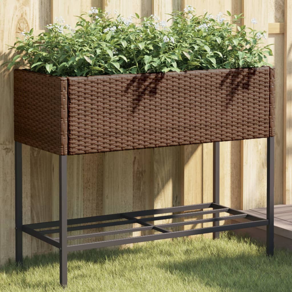 vidaXL plantekasse med hylde polyrattan brun vidaXL plantekasse med hylde polyrattan brun