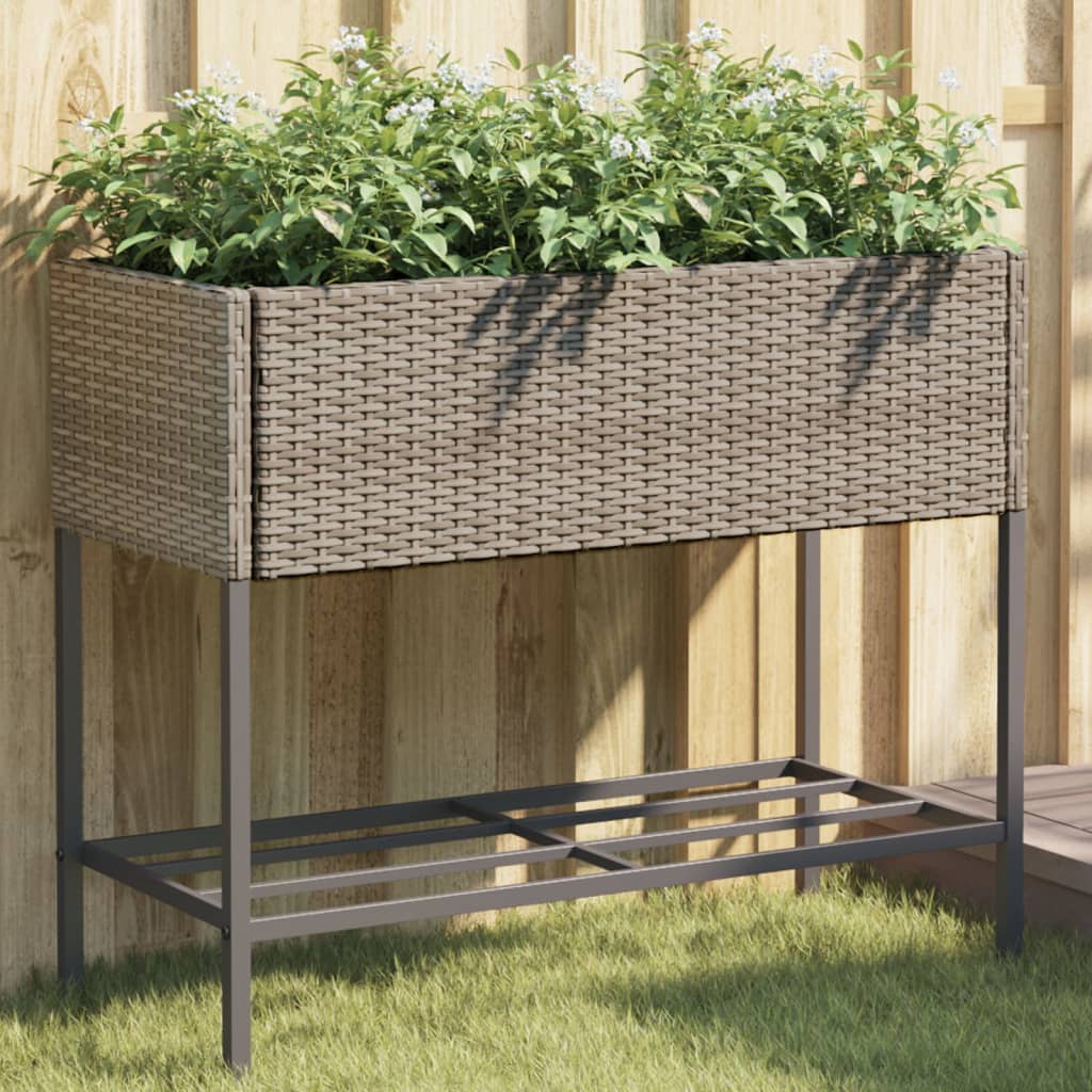 vidaXL plantekasse med hylde polyrattan grå vidaXL plantekasse med hylde polyrattan grå