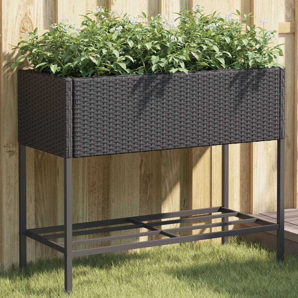 vidaXL plantekasse med hylde polyrattan sort vidaXL plantekasse med hylde polyrattan sort