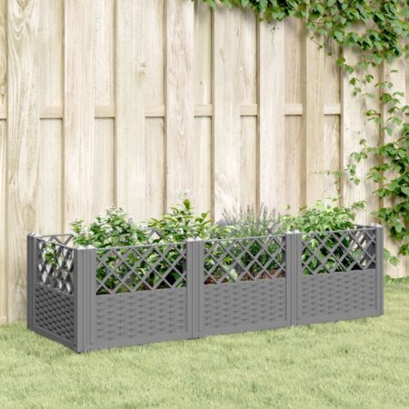 vidaXL plantekasse med spyd 123,5x43,5x43,5 cm PP lysegrå