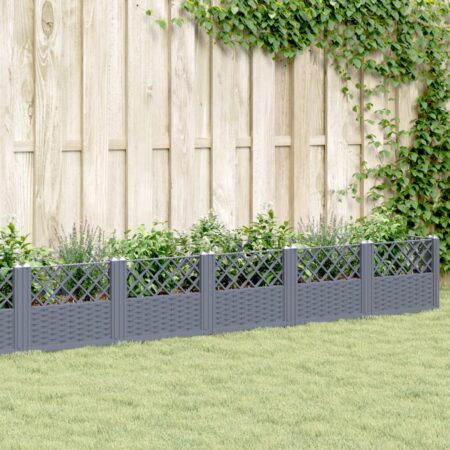 vidaXL plantekasse med spyd 363,5x43,5x43,5 cm PP blågrå