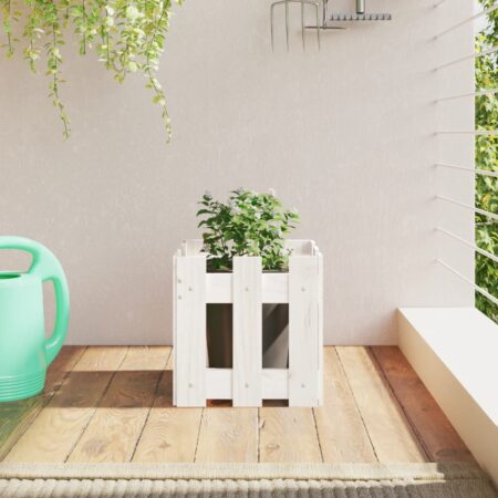 vidaXL plantekasse med stakitdesign 30x30x30 cm massivt fyrretræ hvid