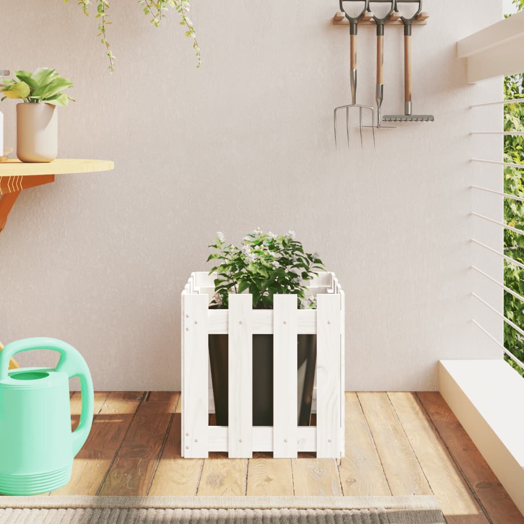 vidaXL plantekasse med stakitdesign 40x40x40 cm massivt fyrretræ hvid vidaXL plantekasse med stakitdesign 40x40x40 cm massivt fyrretræ hvid