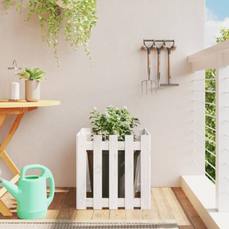 vidaXL plantekasse med stakitdesign 50x50x50 cm massivt fyrretræ hvid