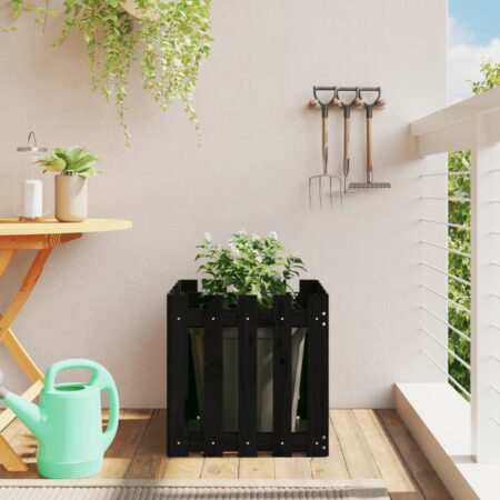 vidaXL plantekasse med stakitdesign 50x50x50 cm massivt fyrretræ sort
