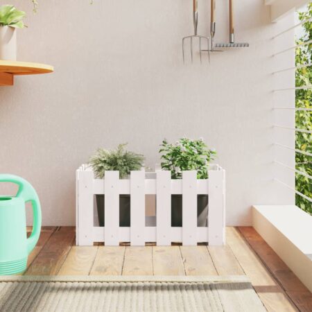 vidaXL plantekasse med stakitdesign 60x30x30 cm massivt fyrretræ hvid