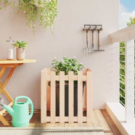 vidaXL plantekasse med stakitdesign 60x60x60 cm massivt fyrretræ