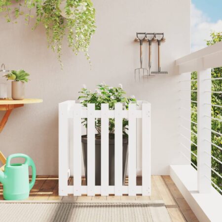 vidaXL plantekasse med stakitdesign 70x70x70 cm massivt fyrretræ hvid