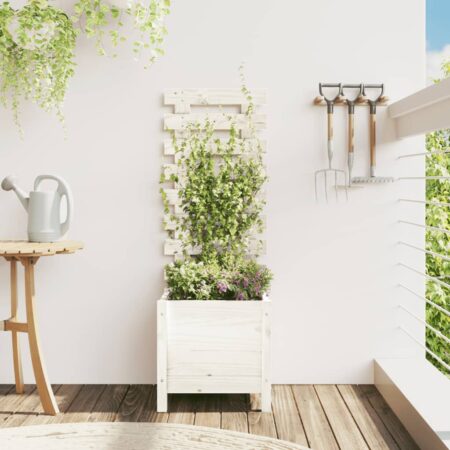 vidaXL plantekasse med stativ 39x39,5x114 cm massivt fyrretræ hvid