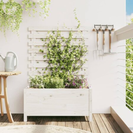 vidaXL plantekasse med stativ 79x39,5x114 cm massivt fyrretræ hvid