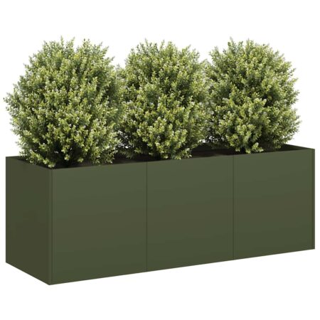 vidaXL plantekasse olivengrøn 120x40x40 cm koldvalset stål