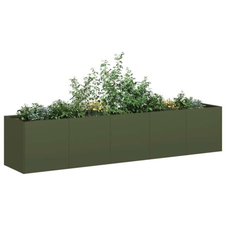 vidaXL plantekasse olivengrøn 200x40x40 cm koldvalset stål