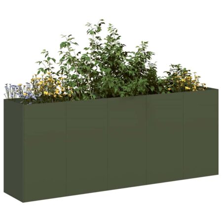 vidaXL plantekasse olivengrøn 200x40x80 cm koldvalset stål