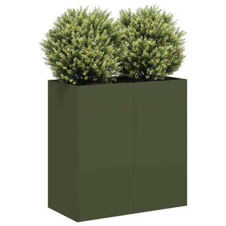 vidaXL plantekasse olivengrøn 80x40x80 cm koldvalset stål