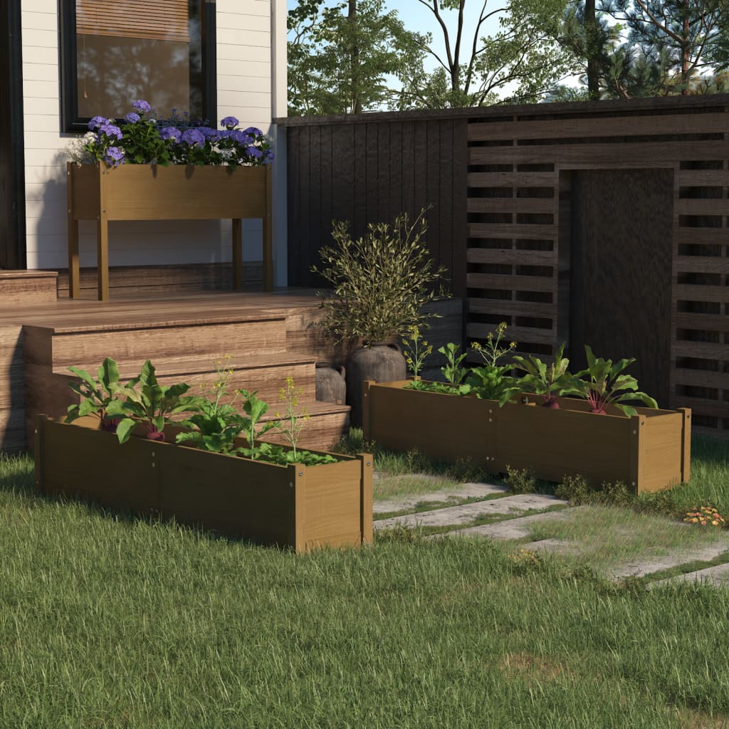 vidaXL plantekasser 2 stk. 150x31x31 cm massivt fyrretræ gyldenbrun vidaXL plantekasser 2 stk. 150x31x31 cm massivt fyrretræ gyldenbrun