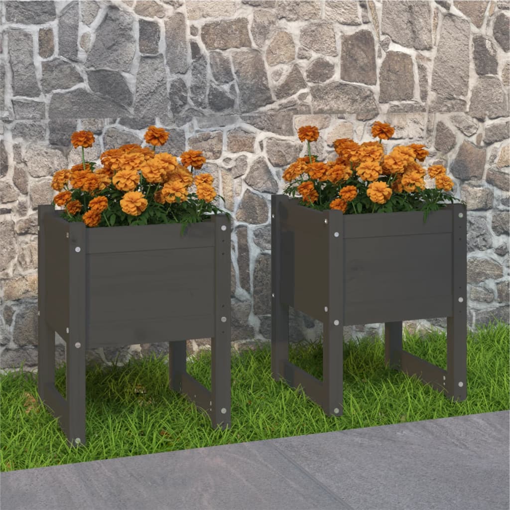 vidaXL plantekasser 2 stk. 40x40x52,5 cm massivt fyrretræ grå vidaXL plantekasser 2 stk. 40x40x52,5 cm massivt fyrretræ grå
