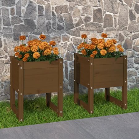 vidaXL plantekasser 2 stk. 40x40x52,5 cm massivt fyrretræ gyldenbrun