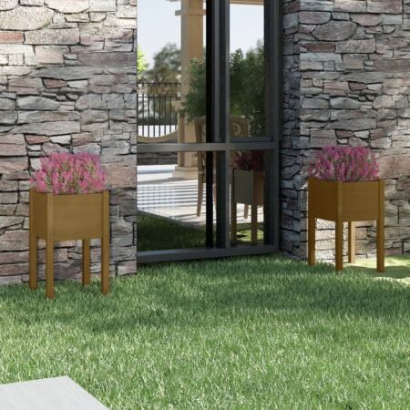 vidaXL plantekasser 2 stk. 40x40x70 cm massivt fyrretræ gyldenbrun