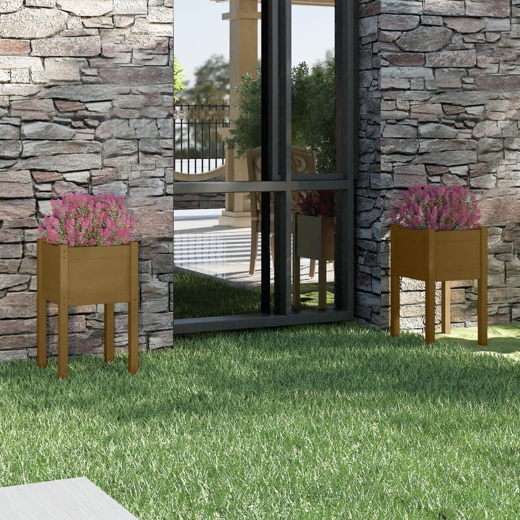vidaXL plantekasser 2 stk. 40x40x70 cm massivt fyrretræ gyldenbrun vidaXL plantekasser 2 stk. 40x40x70 cm massivt fyrretræ gyldenbrun