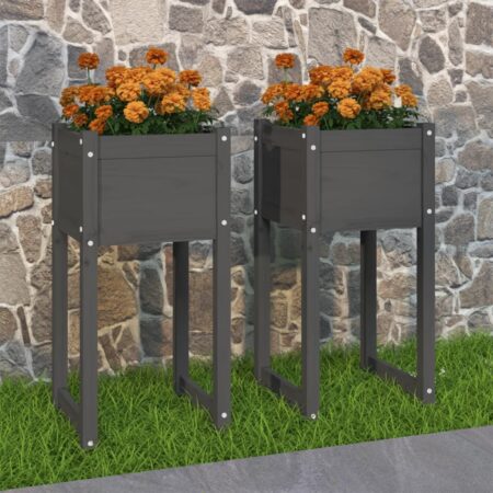 vidaXL plantekasser 2 stk. 40x40x81 cm massivt fyrretræ grå