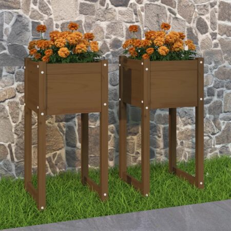 vidaXL plantekasser 2 stk. 40x40x81 cm massivt fyrretræ gyldenbrun