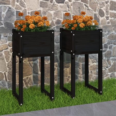 vidaXL plantekasser 2 stk. 40x40x81 cm massivt fyrretræ sort