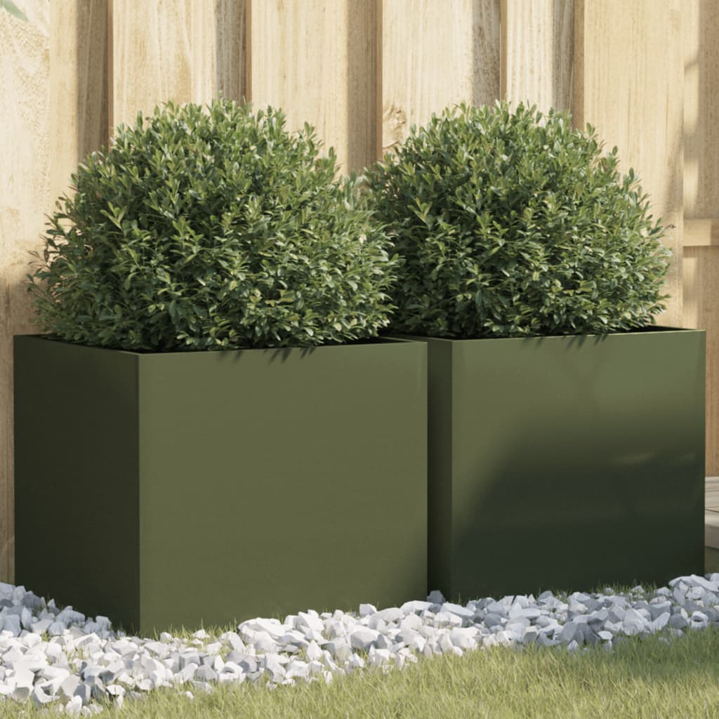 vidaXL plantekasser 2 stk. 42x40x39 cm koldvalset stål olivengrøn vidaXL plantekasser 2 stk. 42x40x39 cm koldvalset stål olivengrøn