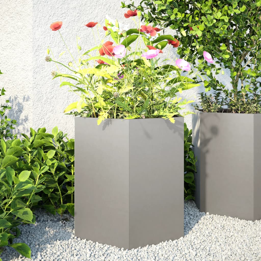 vidaXL plantekasser 2 stk. 46x40x45 cm sekskantet rustfrit stål sort vidaXL plantekasser 2 stk. 46x40x45 cm sekskantet rustfrit stål sort