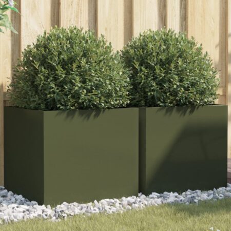vidaXL plantekasser 2 stk. 49x47x46 cm koldvalset stål olivengrøn