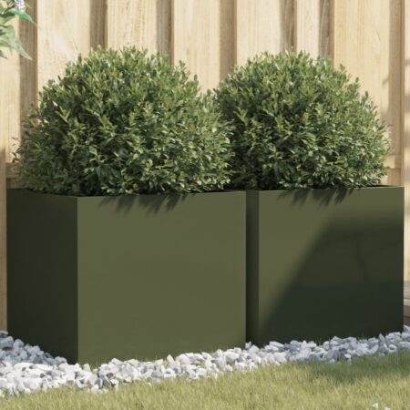 vidaXL plantekasser 2 stk. 49x47x46 cm stål olivengrøn