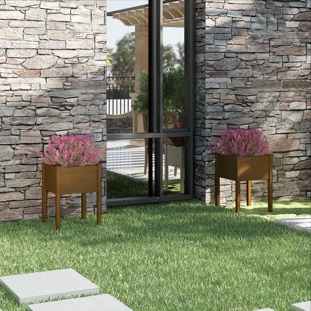 vidaXL plantekasser 2 stk. 50x50x70 cm massivt fyrretræ gyldenbrun vidaXL plantekasser 2 stk. 50x50x70 cm massivt fyrretræ gyldenbrun