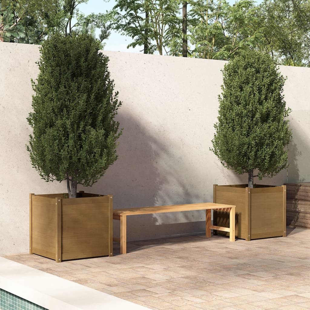 vidaXL plantekasser 2 stk. 60x60x60 cm massivt fyrretræ gyldenbrun vidaXL plantekasser 2 stk. 60x60x60 cm massivt fyrretræ gyldenbrun